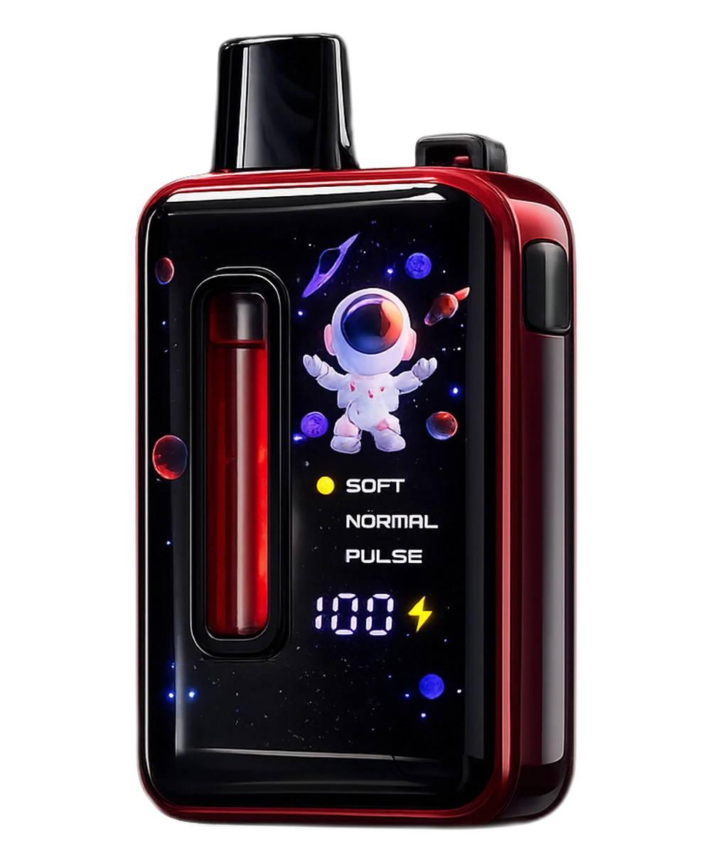 V25K device with cosmic LED display showing an astronaut, battery percentage, and draw mode